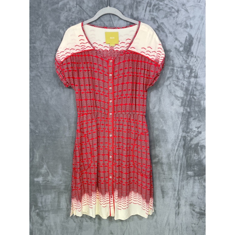 Anthropologie Maeve‎ Women's XS Red  Cream Veronia Shirt Dress Pockets Viscose
